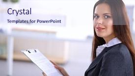  Presentation with melting earth near space - PPT theme having coffee principal - attractive young businesswoman standing near background and a  colored foreground