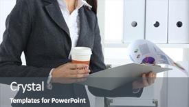  Presentation with principal - Colorful presentation design enhanced with coffee principal - attractive young businesswoman standing near backdrop and a  colored foreground