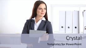  Presentation with melting earth near space - PPT theme consisting of coffee principal - attractive young businesswoman standing near background and a  colored foreground