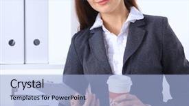  Presentation with near furnace creek in death - Theme having coffee principal - attractive young businesswoman standing near background and a  colored foreground