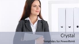  Presentation with young - PPT theme consisting of coffee principal - attractive young businesswoman standing near background and a  colored foreground
