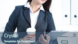  Presentation with desk - Theme consisting of coffee principal - attractive young businesswoman standing near background and a  colored foreground