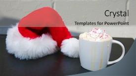  Presentation with coffee and sweet chocolate brownies - Slide deck consisting of coffee santa hat with latte background and a light gray colored foreground