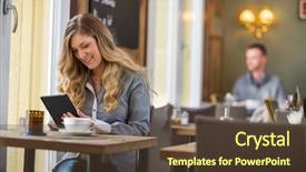  Presentation with digital - Amazing slides having coffee shop ladies - beautiful young woman using digital backdrop and a tawny brown colored foreground