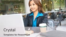  Presentation with pressure washing business proposal pre - PPT theme having coffee shop ladies - pretty asian business woman working background and a light gray colored foreground