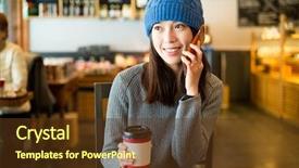  Presentation with talk - Theme consisting of coffee shop ladies - woman talk to mobile phone background and a tawny brown colored foreground