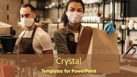  Presentation with face masks - Beautiful PPT theme featuring coffee-shop-owners-with-face backdrop and a tawny brown colored foreground