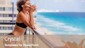  Presentation with hispanic - PPT theme consisting of coffee soda - hispanic brunette model lounging background and a  colored foreground