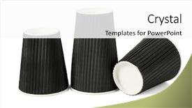  Presentation with paper cups - Colorful slide set enhanced with coffee soda - three disposable black paper cups backdrop and a white colored foreground