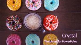  Presentation with coffee cup - Beautiful theme featuring coffee surrounded by doughnut backdrop and a tawny brown colored foreground