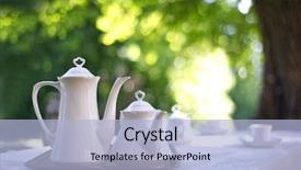  Presentation with tea coffee - Beautiful PPT theme featuring coffee table in a garden backdrop and a light blue colored foreground