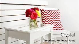  Presentation with interior - Colorful presentation design enhanced with coffee table with colorful gerbera backdrop and a soft green colored foreground