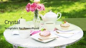  Presentation with coffee - Slide set featuring coffee table with teacups background and a yellow colored foreground