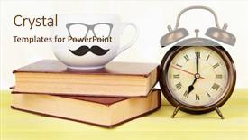  Presentation with light - PPT theme with coffee time - cup with mustache on table background and a  colored foreground