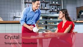  Presentation with coffee shop - PPT layouts having coffee to her as customer background and a red colored foreground