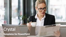  Presentation with newspaper laptop - PPT theme featuring coffee using laptop computer reading background and a gray colored foreground