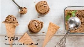  Presentation with ice cream cone - Slides enhanced with coffee waffles - top view brown ice cream background and a coral colored foreground