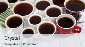  Presentation with tea coffee - Theme with coffee water - many cups of tea background and a sky blue colored foreground