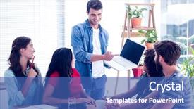  Presentation with farewell colleagues - Audience pleasing slides consisting of coffee water - young businessman showing his laptop backdrop and a  colored foreground