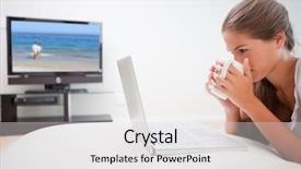  Presentation with internet surfing - Presentation theme enhanced with coffee while surfing the internet background and a  colored foreground