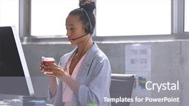  Presentation with race - Slide set enhanced with coffee while working on computer background and a  colored foreground