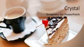  Presentation with slice of decorated cake - Audience pleasing PPT theme consisting of coffee with cake backdrop and a coral colored foreground