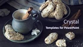  Presentation with cookies - Audience pleasing PPT theme consisting of coffee with cinnamon and cantuccini cookies backdrop and a wine colored foreground