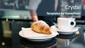  Presentation with croissant - PPT theme featuring coffee with croissant background and a ocean colored foreground
