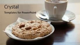  Presentation with dessert - Cool new PPT layouts with coffee with dessert backdrop and a mint green colored foreground