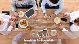  Presentation with team work - Beautiful presentation theme featuring coffee with muffins during lunch backdrop and a coral colored foreground