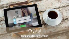  Presentation with digital books - Presentation theme having coffee with tablet and books background and a coral colored foreground