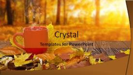  Presentation with fall leaves border autumn - Cool new theme with coffee wooden table on sun backdrop and a gold colored foreground