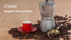  Presentation with coffee beans - PPT theme featuring coffeemakers - coffee beans coffee coffeemaker background and a  colored foreground