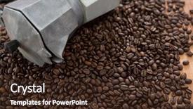  Presentation with red coffee bean - Presentation design consisting of coffeemakers - coffee beans with metallic coffeemaker background and a  colored foreground