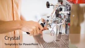  Presentation with man watching woman preparing vegetables - Theme having coffeemakers - mid section of man preparing background and a  colored foreground