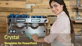  Presentation with machine guns - Slide set featuring coffeemakers - portrait of waitress cleaning coffeemaker background and a  colored foreground