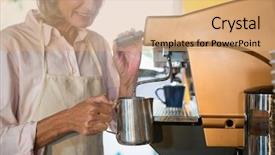  Presentation with waitress - Amazing slide deck having coffeemakers - senior waitress using coffeemaker backdrop and a  colored foreground