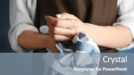  Presentation with apron - Audience pleasing slide deck consisting of coffeemakers - woman in apron wiping her backdrop and a mint green colored foreground