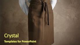  Presentation with apron - Slide set with coffeemakers - woman wearing apron on color background and a tawny brown colored foreground