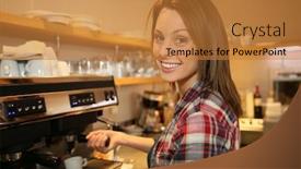  Presentation with injection preparing - Slide deck with coffeeshop-keeper-preparing-expresso background and a gold colored foreground