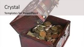  Presentation with money bitcoin crypto currency gold - Amazing slides having treasury key - coffer with gold money backdrop and a light gray colored foreground