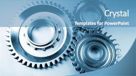  Presentation with joint venture hand together - Colorful theme enhanced with cog wheels - three metal gears joining together backdrop and a teal colored foreground