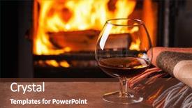  Presentation with glass - Presentation theme featuring cognac in front of fireplace background and a tawny brown colored foreground