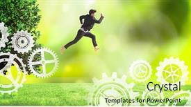 Presentation with glowing lights - Audience pleasing presentation design consisting of cogs tree - businessman leaping against field backdrop and a soft green colored foreground