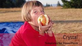  Presentation with apple - Presentation theme featuring cogs tree - cute little girl eating apple background and a  colored foreground