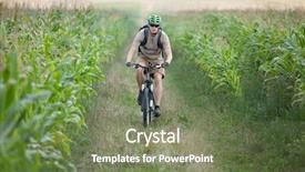  Presentation with man riding big bike motor - Presentation theme enhanced with cogs tree - mountain biker riding on bicycle background and a  colored foreground