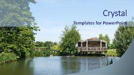  Presentation with fish pond - Audience pleasing slides consisting of cogs tree - pond in bordeaux vineyard backdrop and a sky blue colored foreground