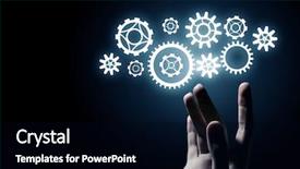  Presentation with synergy collaboration cooperation teamwork concept - Colorful presentation design enhanced with cogwheel mechanism as teamwork concept backdrop and a black colored foreground