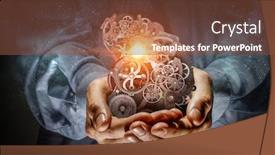  Presentation with mechanism - Slide set enhanced with cogwheel-mechanism-in-hand-mixed background and a tawny brown colored foreground