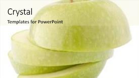  Presentation with fresh water splash green apple isolated white - Beautiful presentation theme featuring coherence - green sliced apple isolated backdrop and a  colored foreground